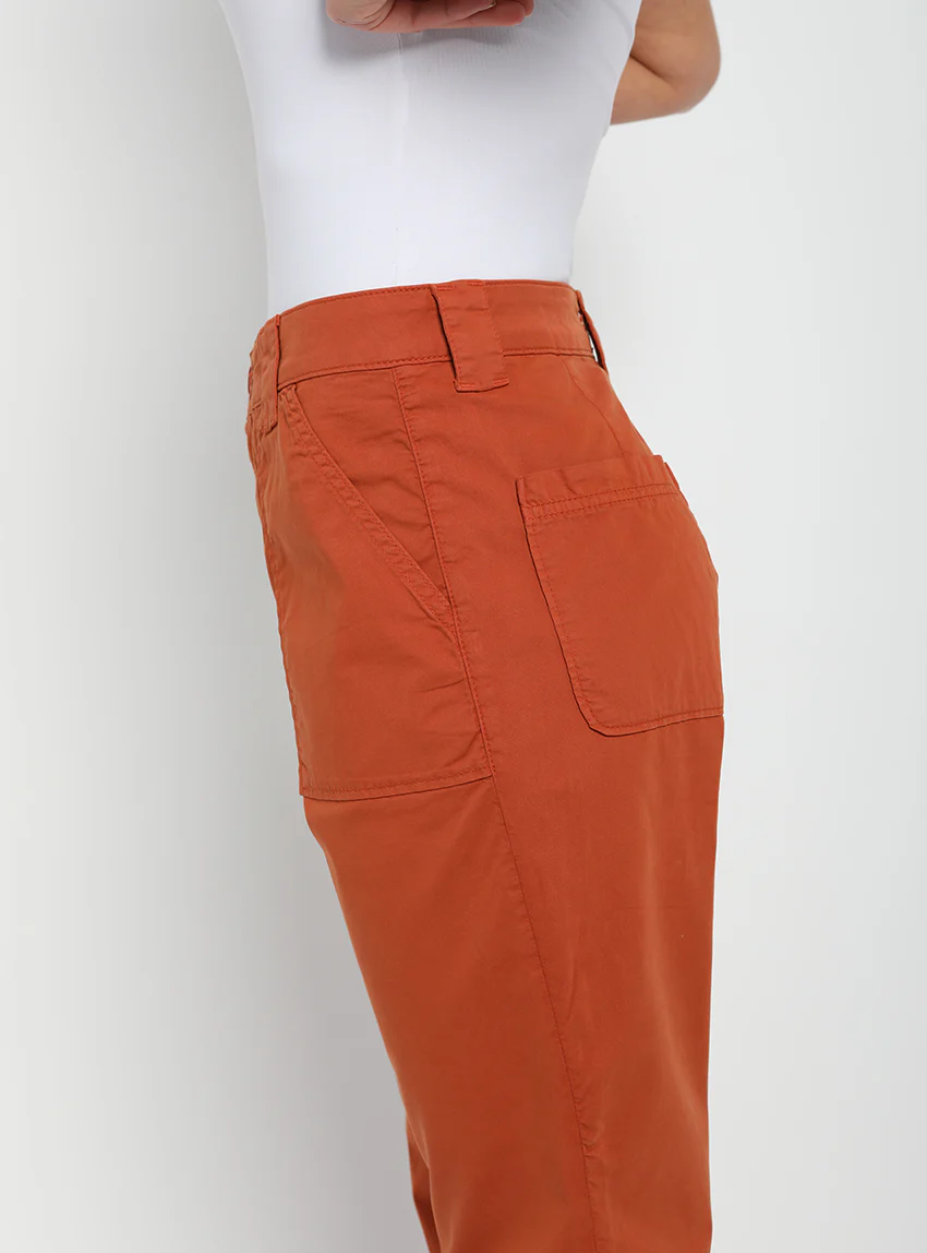 Pantalon femme taille haute orange terracotta
