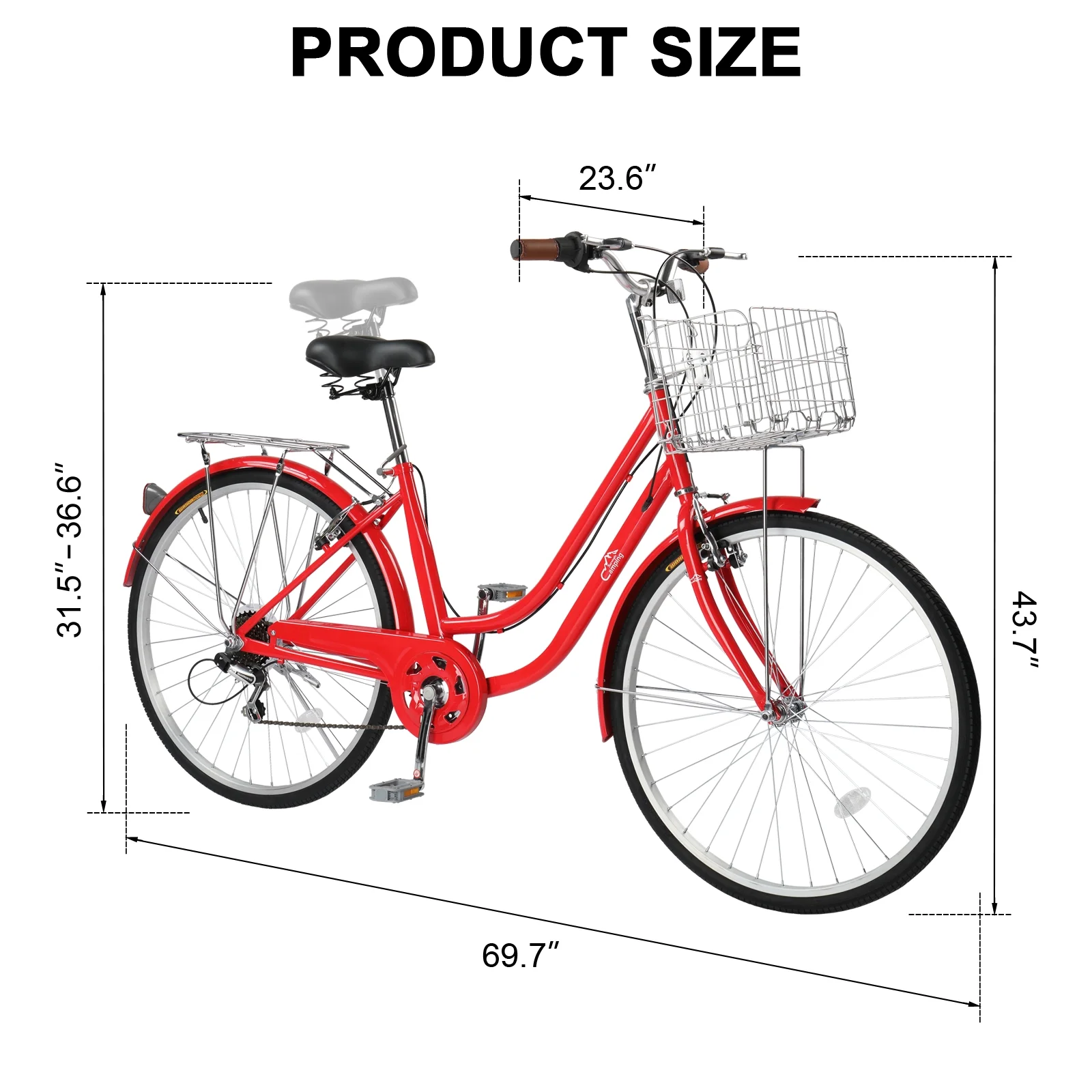 26in Urban Commuter City Bike, 7 Speed Adult Road Bicycle, Pink(Pink) - Image 10
