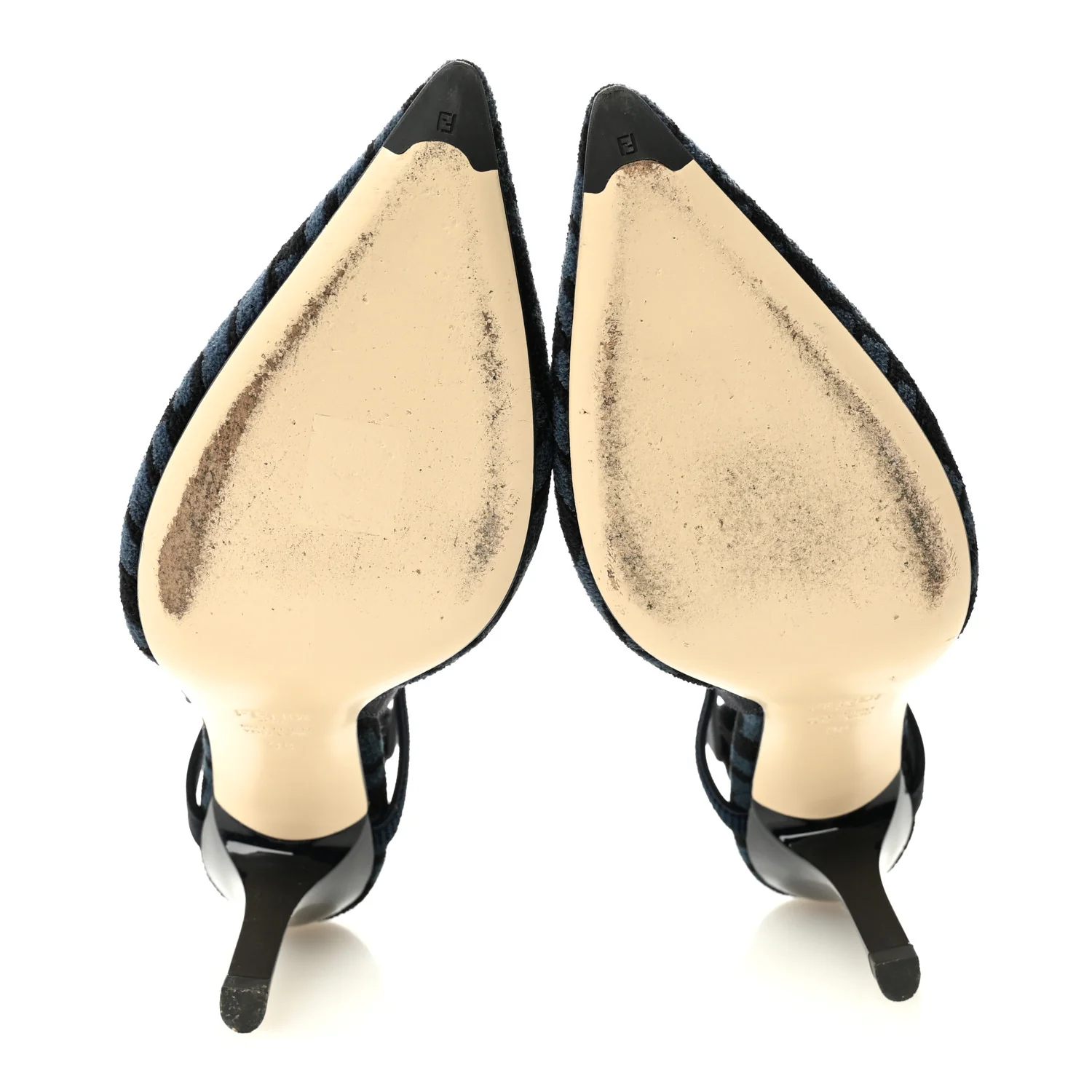 Fabric Jacquard FF Colibri Lite 85mm Slingback Pumps 38 Black Blue