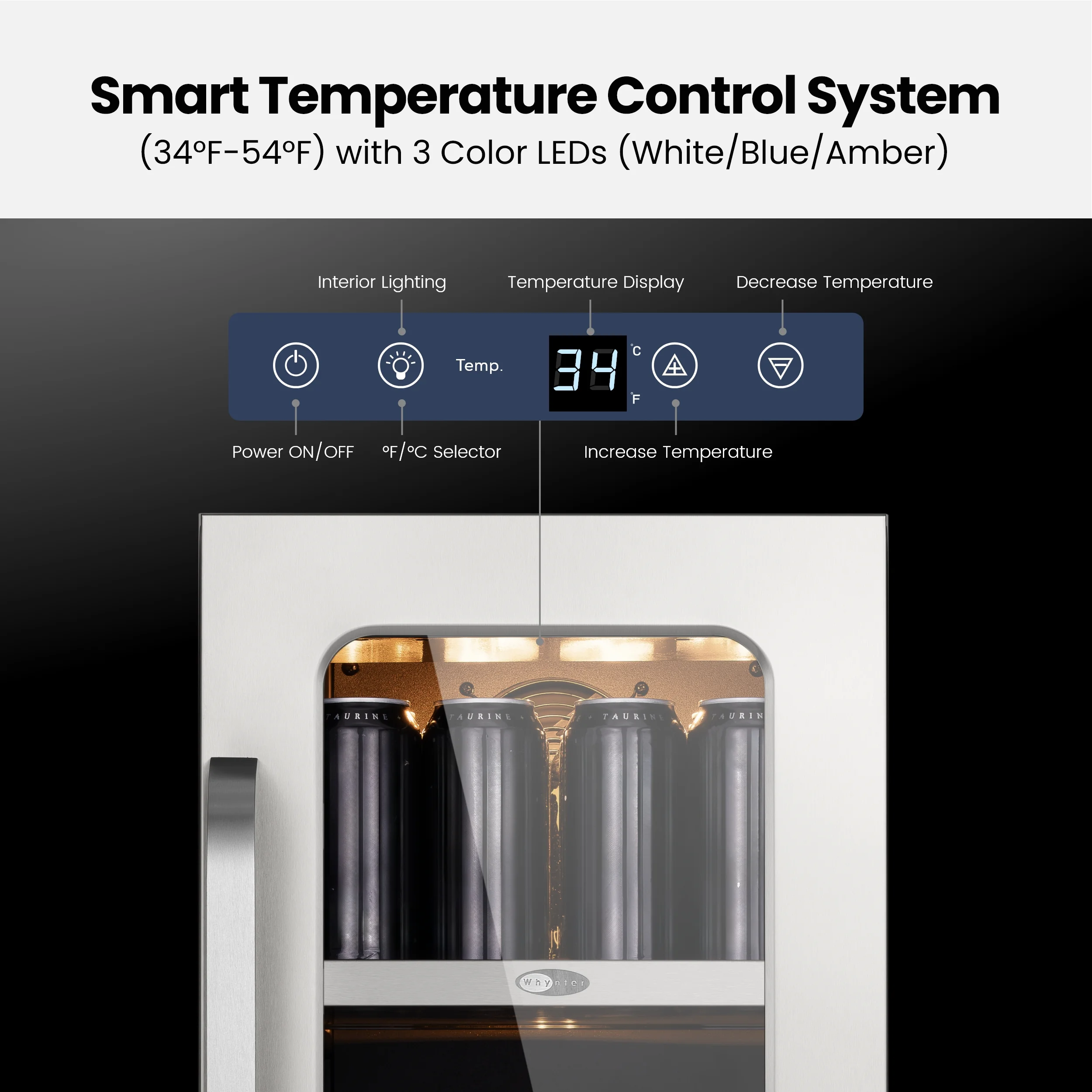 15 Inch Beverage Refrigerator Cooler 80 Can Mini Fridge with Glass Door for Soda Beer, 3 LED Compressor Fridge for Home Office Bar(3.0 cu.ft) - Image 7