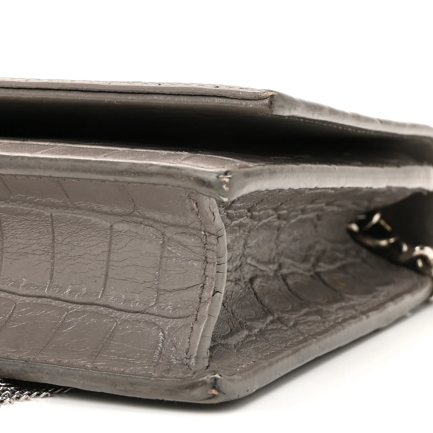 Calfskin Crocodile Embossed Kate Monogram Tassel Chain Wallet Fog