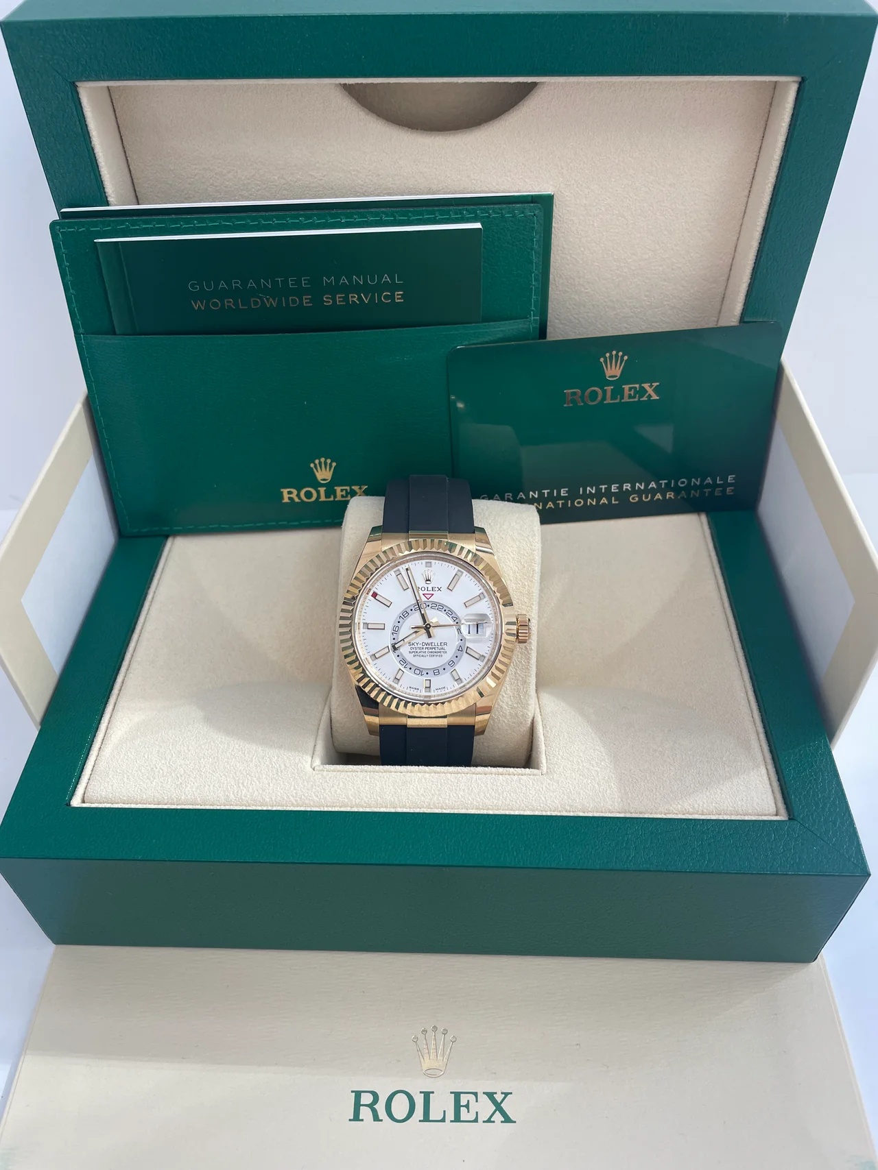 [Super Clone]RLX  Sky-Dweller 42mm Yellow Gold White Dial Oysterflex - 336238【Super Clone】