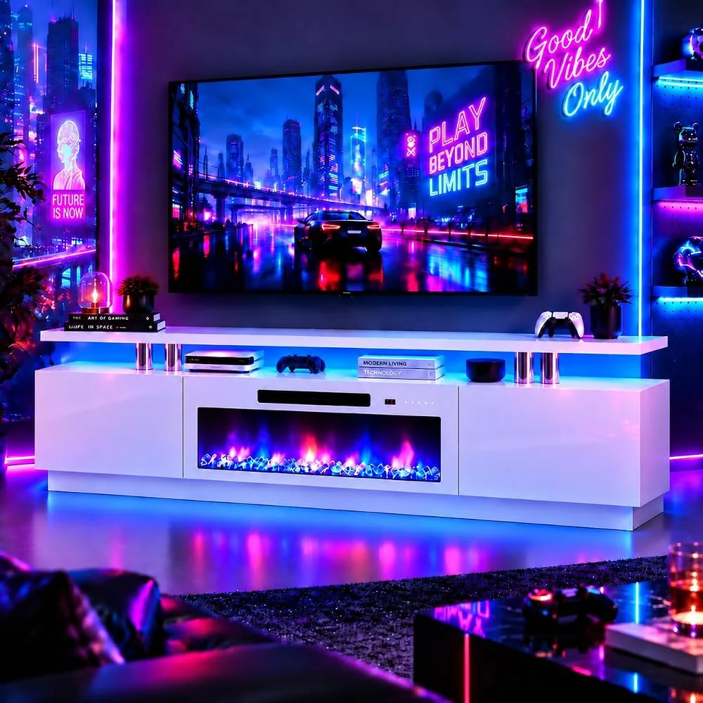 GarveeHome 70" Electric Fireplace TV Stand, Entertainment Center