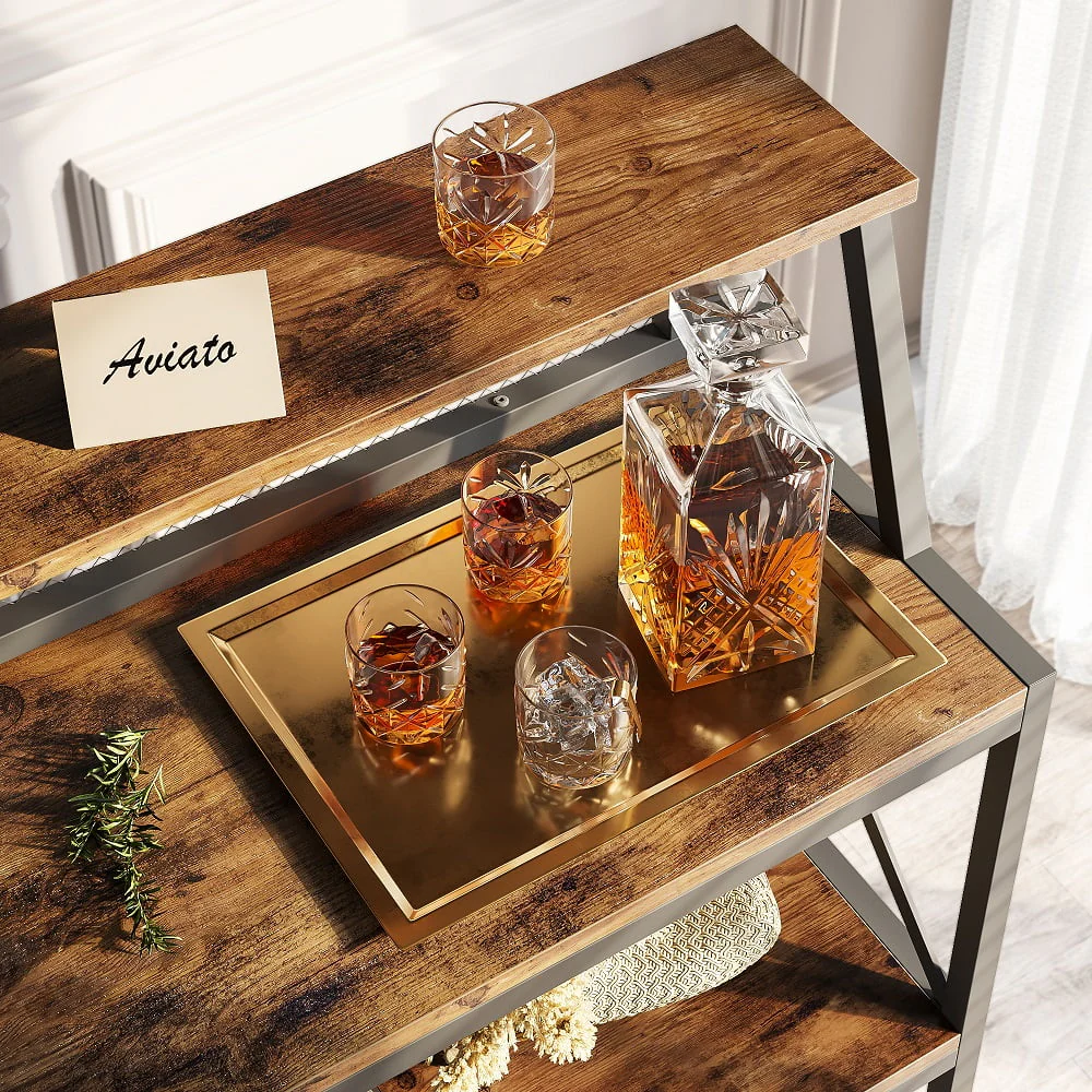 Bestier 3 Tier Liquor Bar Table Wine Bar Cabinet Coffee Station for Kitchen Rustic(Gray)
