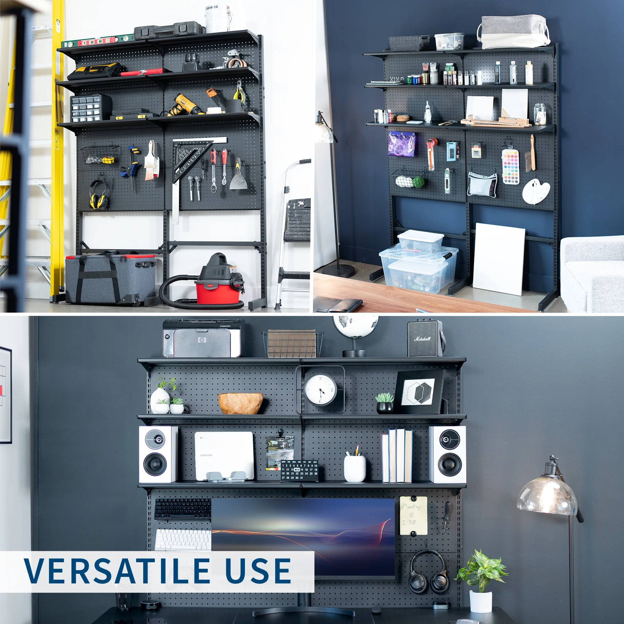Black Freestanding Modular Pegboard System with 3 Tier Organization Image 5