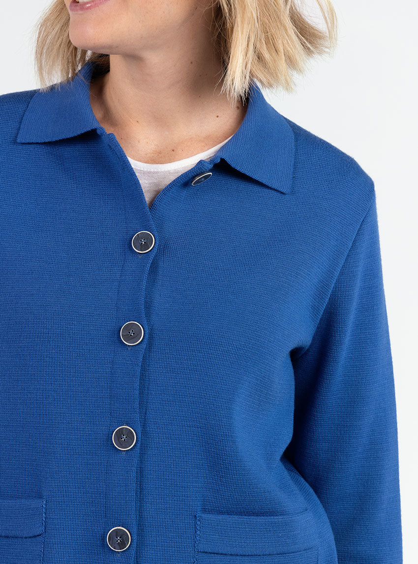 Veste femme en laine bleu océan