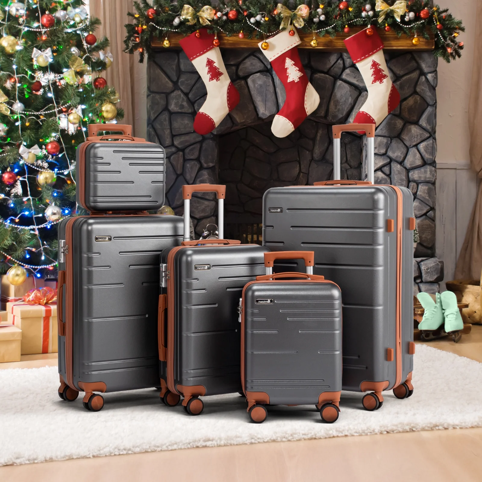 Zimtown Luggage 3 Piece Set Suitcase ABS Hardside Lightweight with TSA Lock Spinner Wheels, Beige