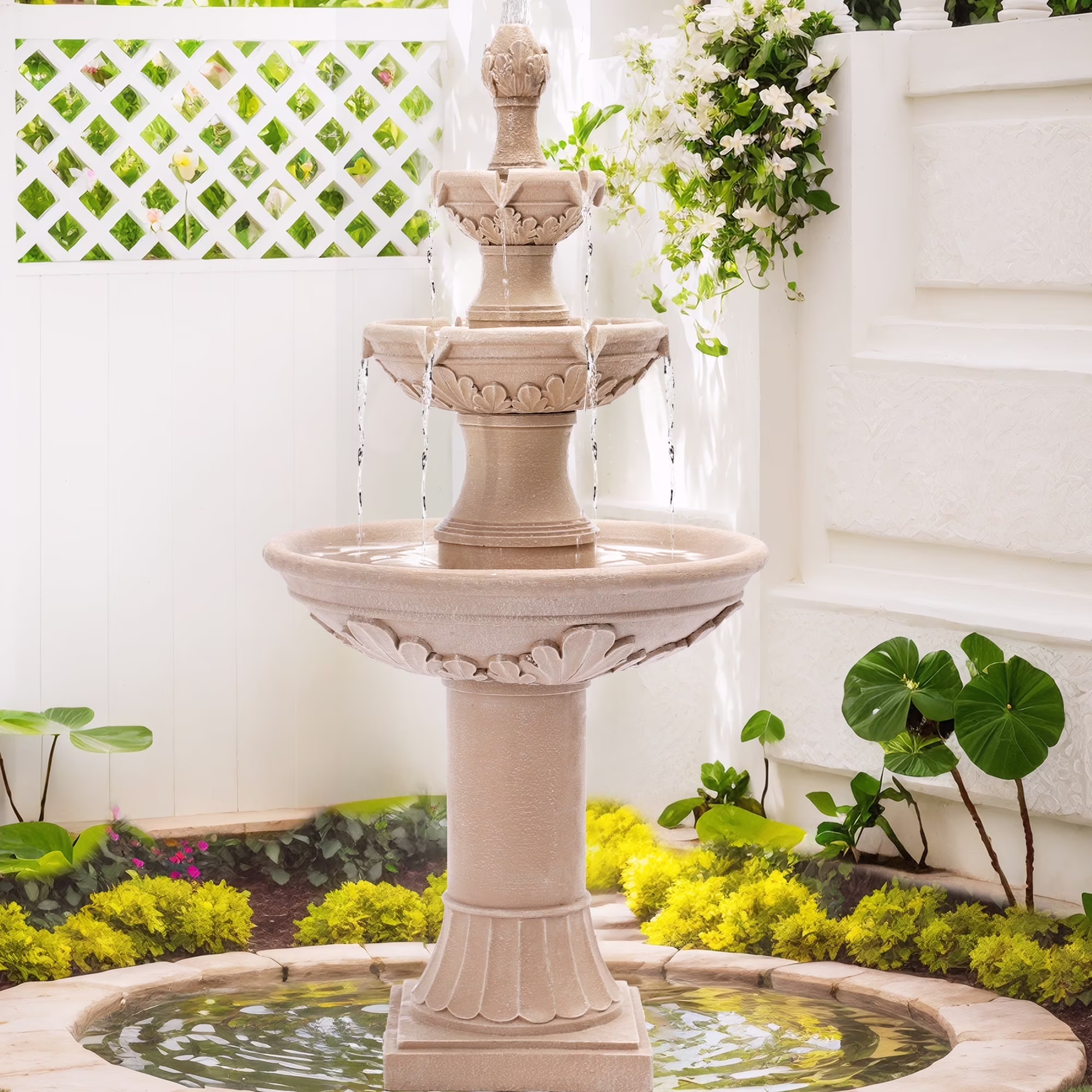 Haverchair Outdoor Pineapple Italian Water Fountain - 48.4 H Floor Bubbler Garden Waterfalls Fountain, 3 Tiered Cascading Freestanding Garden Fountain for Indoor, Yard, Lawn and Garden Décor