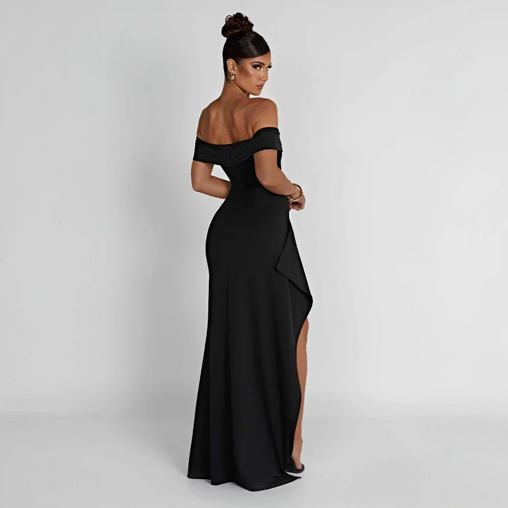 Robe Maxi Fendue Épaules Dénudées