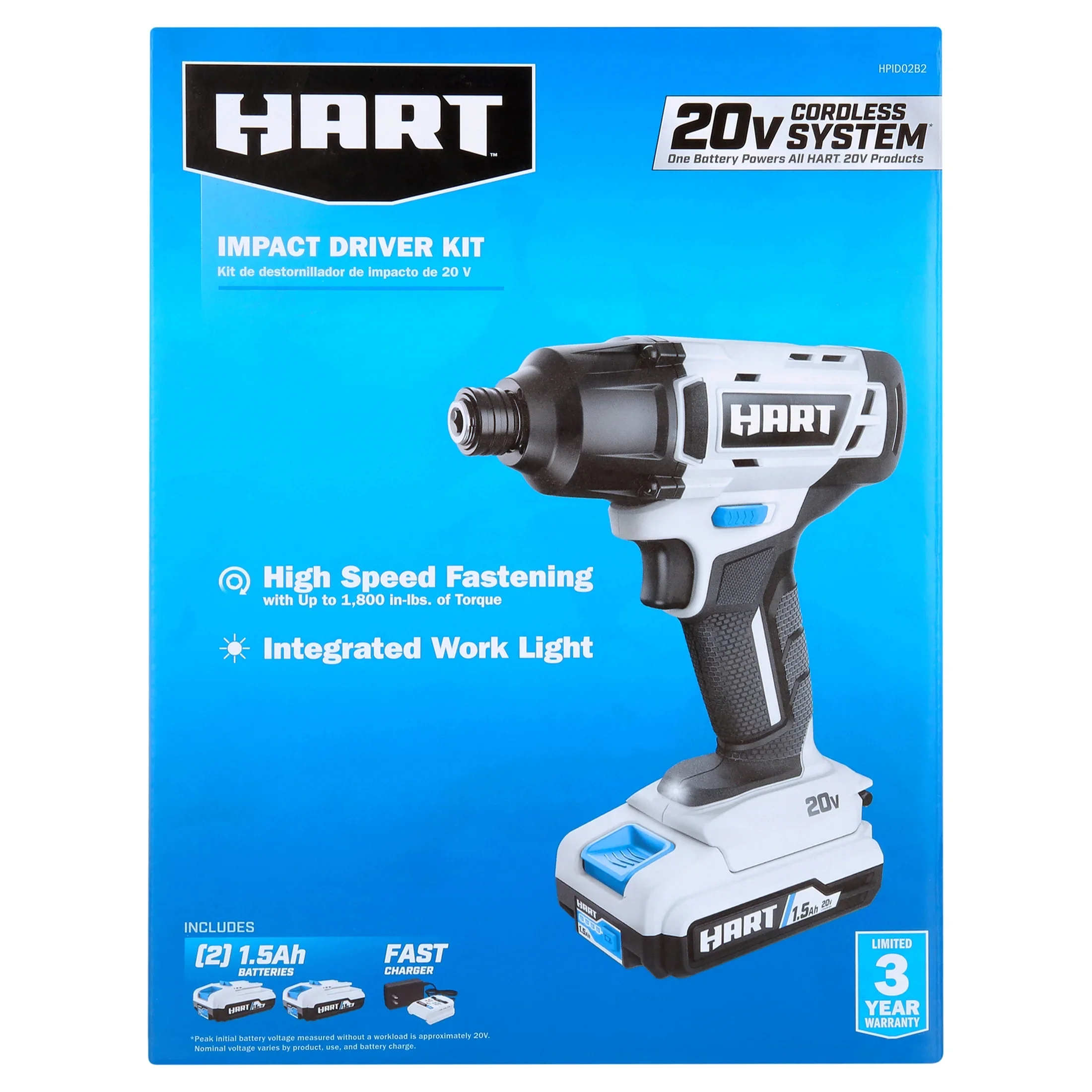 HART 20-Volt Cordless 1/4 Hex Chuck Impact Driver Kit, (2) 1.5Ah Lithium-Ion Batteries, Gen 2