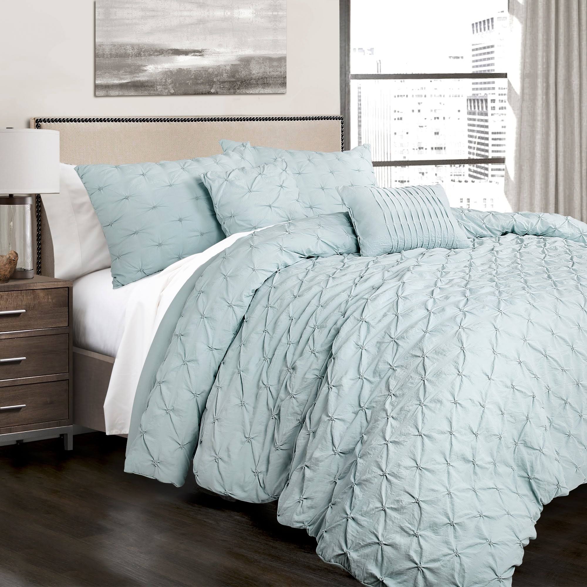 Lush Decor Ravello Pintuck 5 Piece Comforter Set Full/Queen Blue