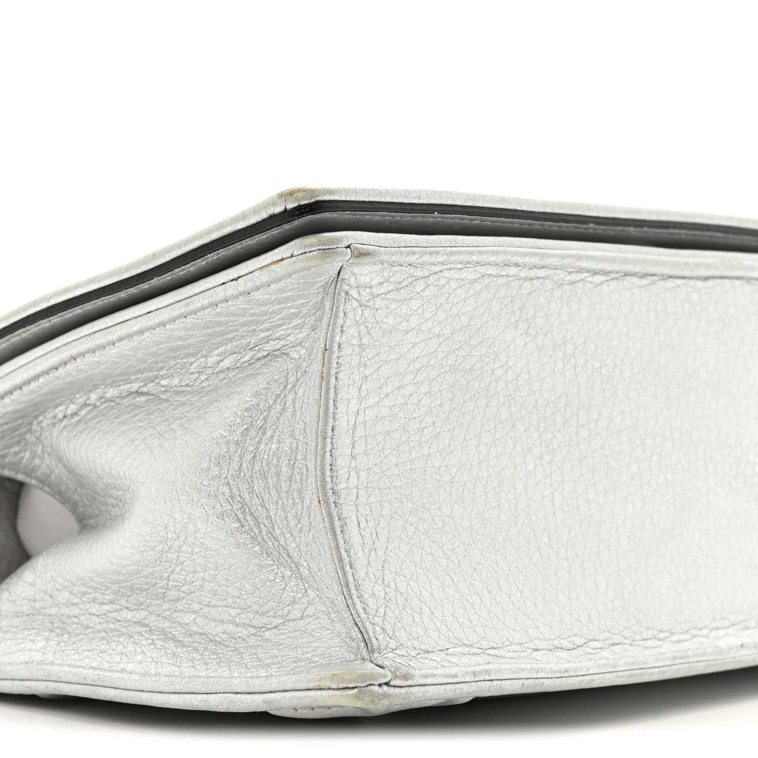 Metallic Grained Calfskin Diorama Wallet on Chain Pouch Silver