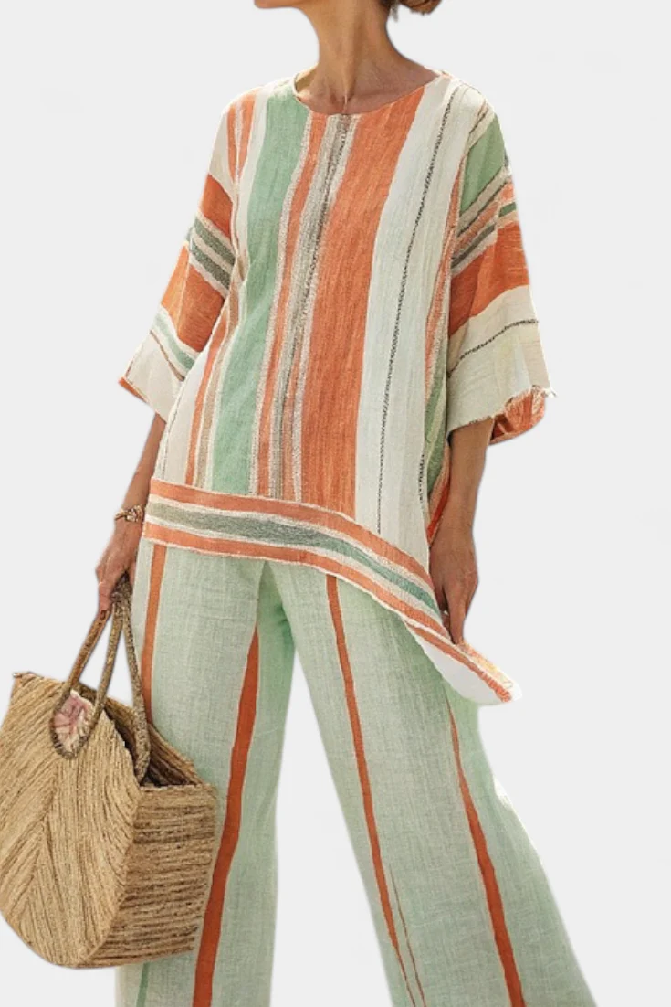 Elisabetta – top asymétrique élégant et pantalon à jambes larges