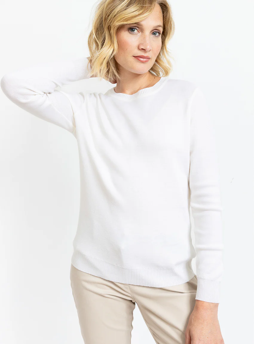 Pull femme en laine mérinos col rond Blanc Naturel