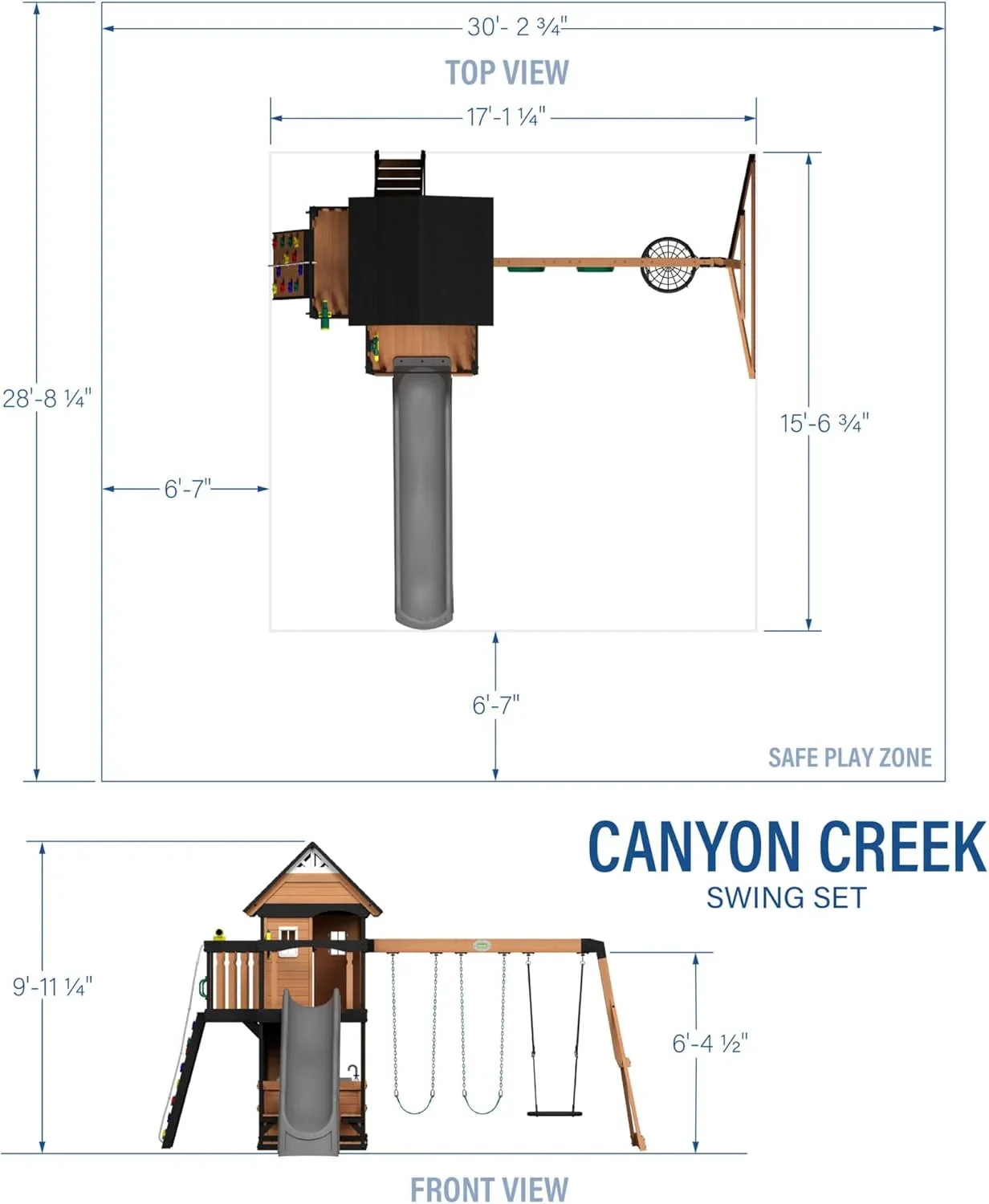 Canyon Creek Cedar Wood Swing Set with Wave Slide, Clubhouse, Play Kitchen, Picnic Area, Belt Swings, Web Swing, Rock Wall, Balconies,…