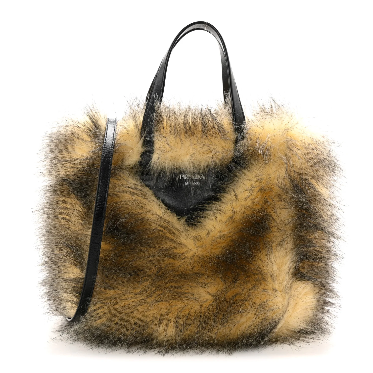 Aspen Vitello Faux Fur Tote Crema Black