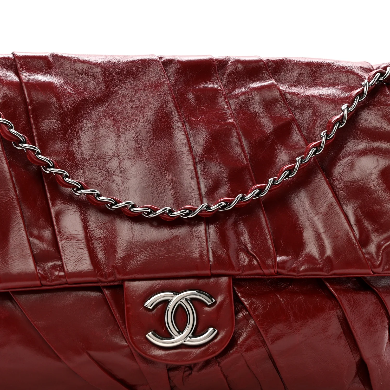 Glazed Calfskin Twisted Maxi Flap Red
