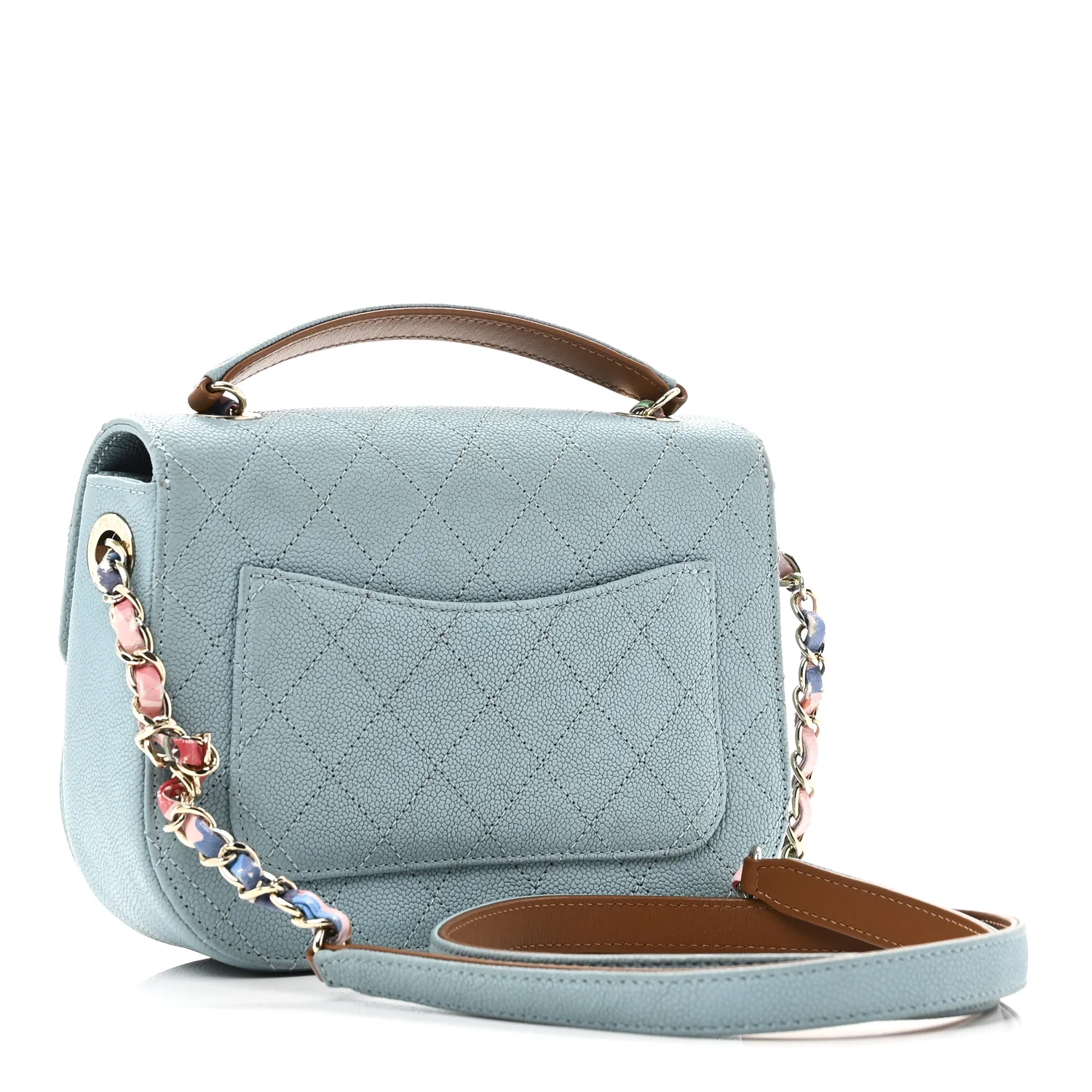 Grained Calfskin Quilted Small Cuba Top Handle Flap Blue
