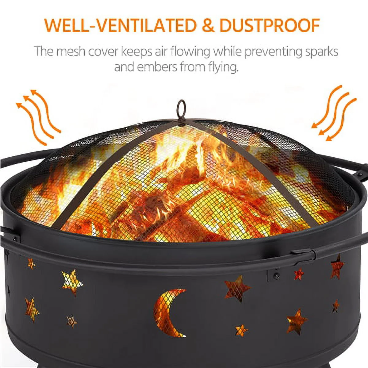 SMILE MART Iron Fire Pit Set Heating Equipment Camping Fire Bowl with Poker Mesh Cover for BBQ Backyard Patio Outdoor Fireplace Black