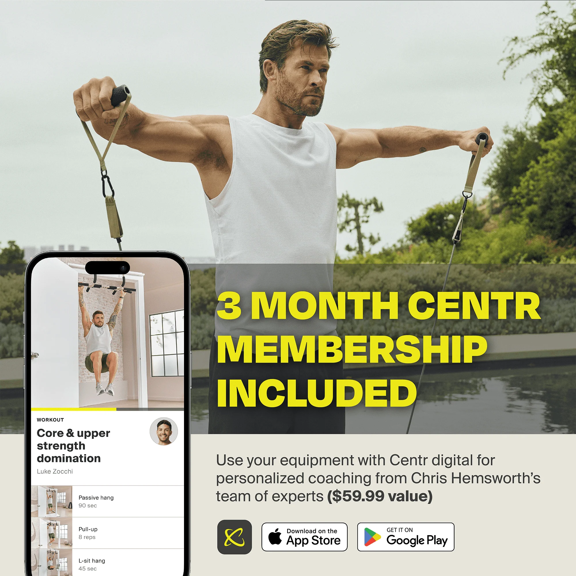 By Chris Hemsworth Multi Functional Pull up Bar for Total Body Home Workouts + 3 Month Membership Image 3