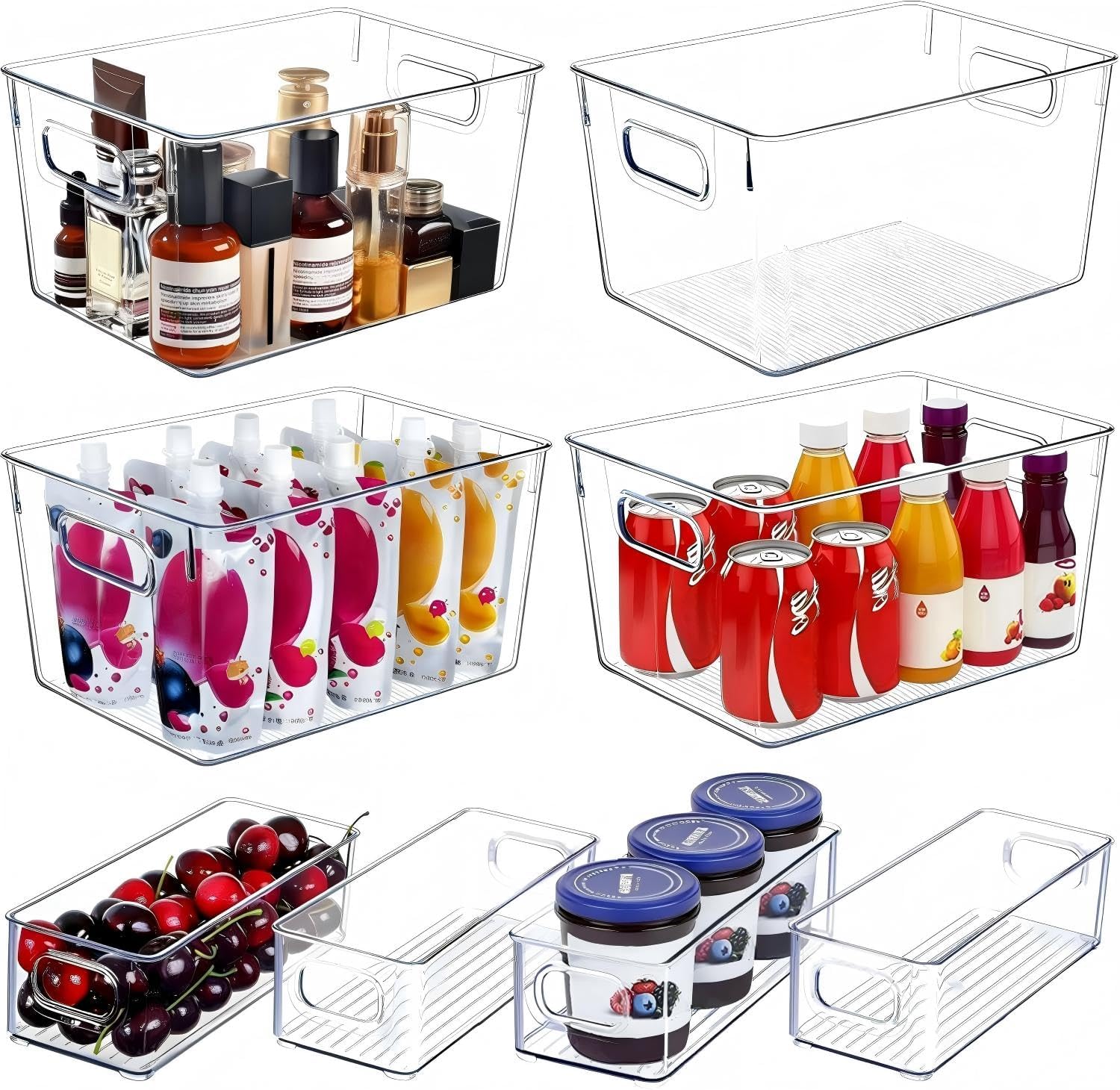 SKTEET Set of 8 Clear Plastic Storage Bins, 4 Large and 4 Small Stackable Storage Containers for Pantry Organization and Kitchen Storage Bins, Home Edit and Cabinet Organizers
