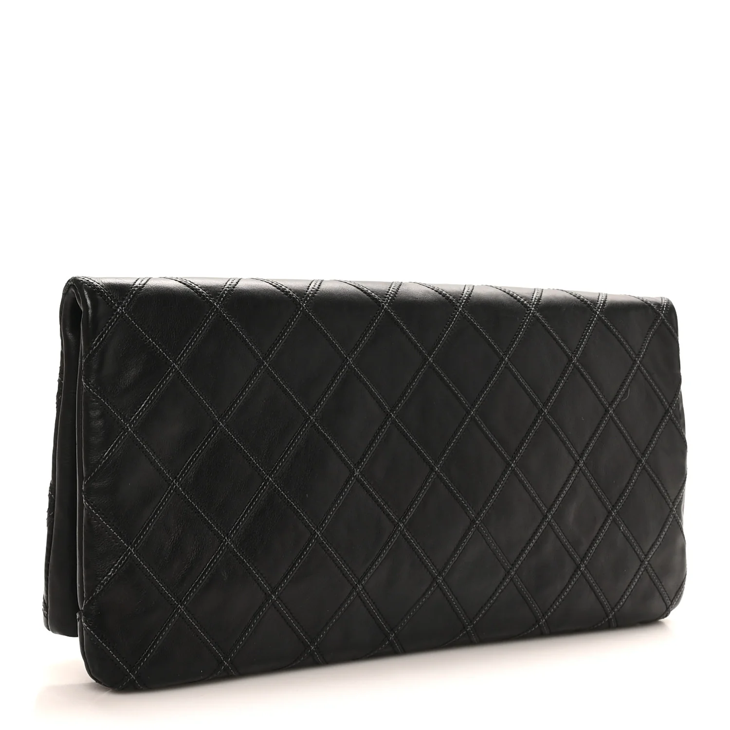Calfskin Stitched Thin City Clutch Black