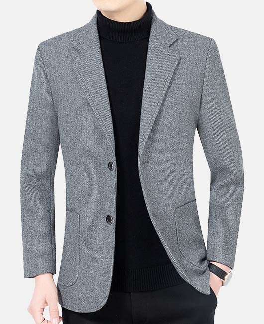 Blazer business casual à revers cranté uni et poches simples