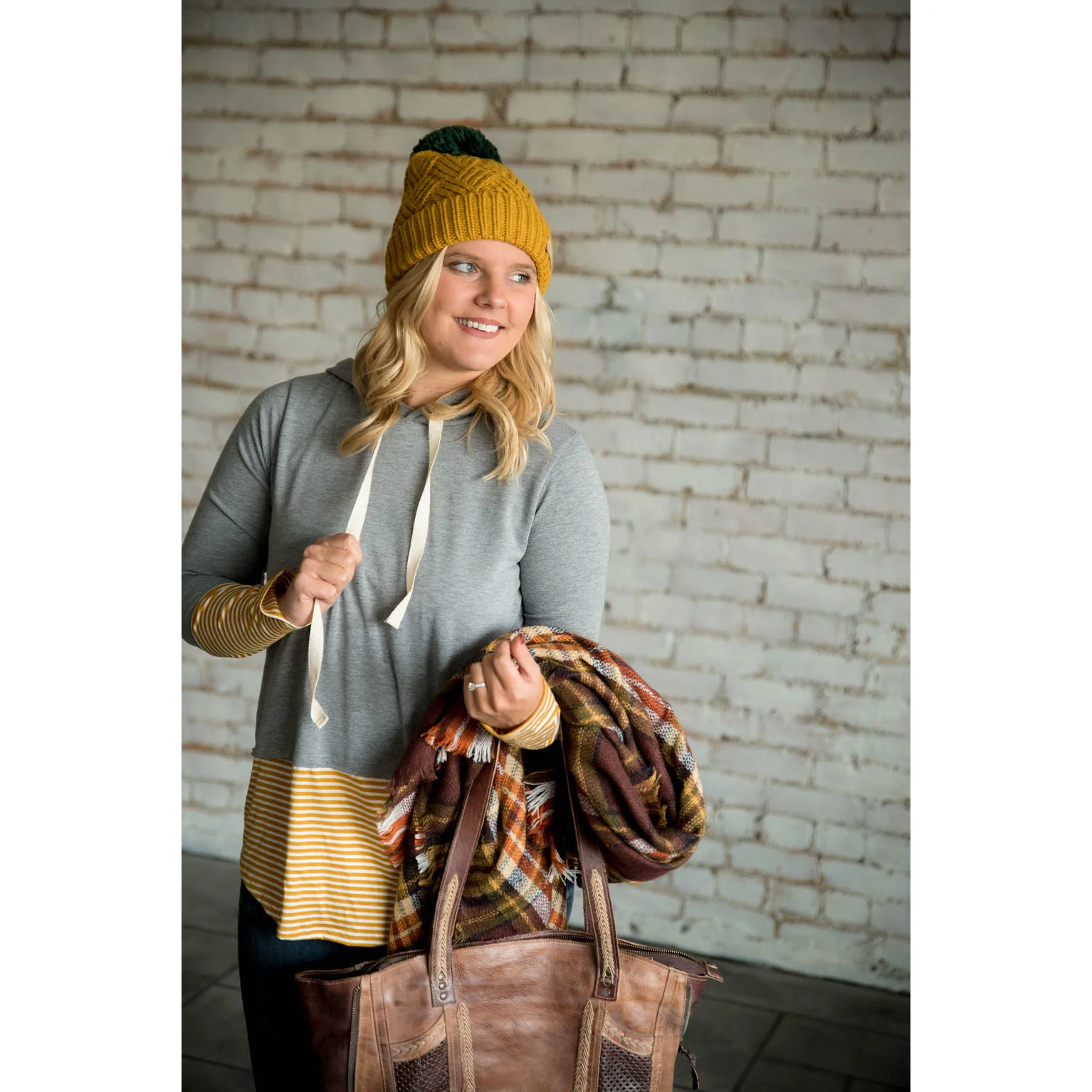 Light Grey Mustard Striped Tipped Sweatshirt