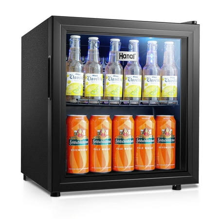 Wanai 62-Can Beverage Refrigerator and Cooler,Small Fridge with Glass Doorblack
