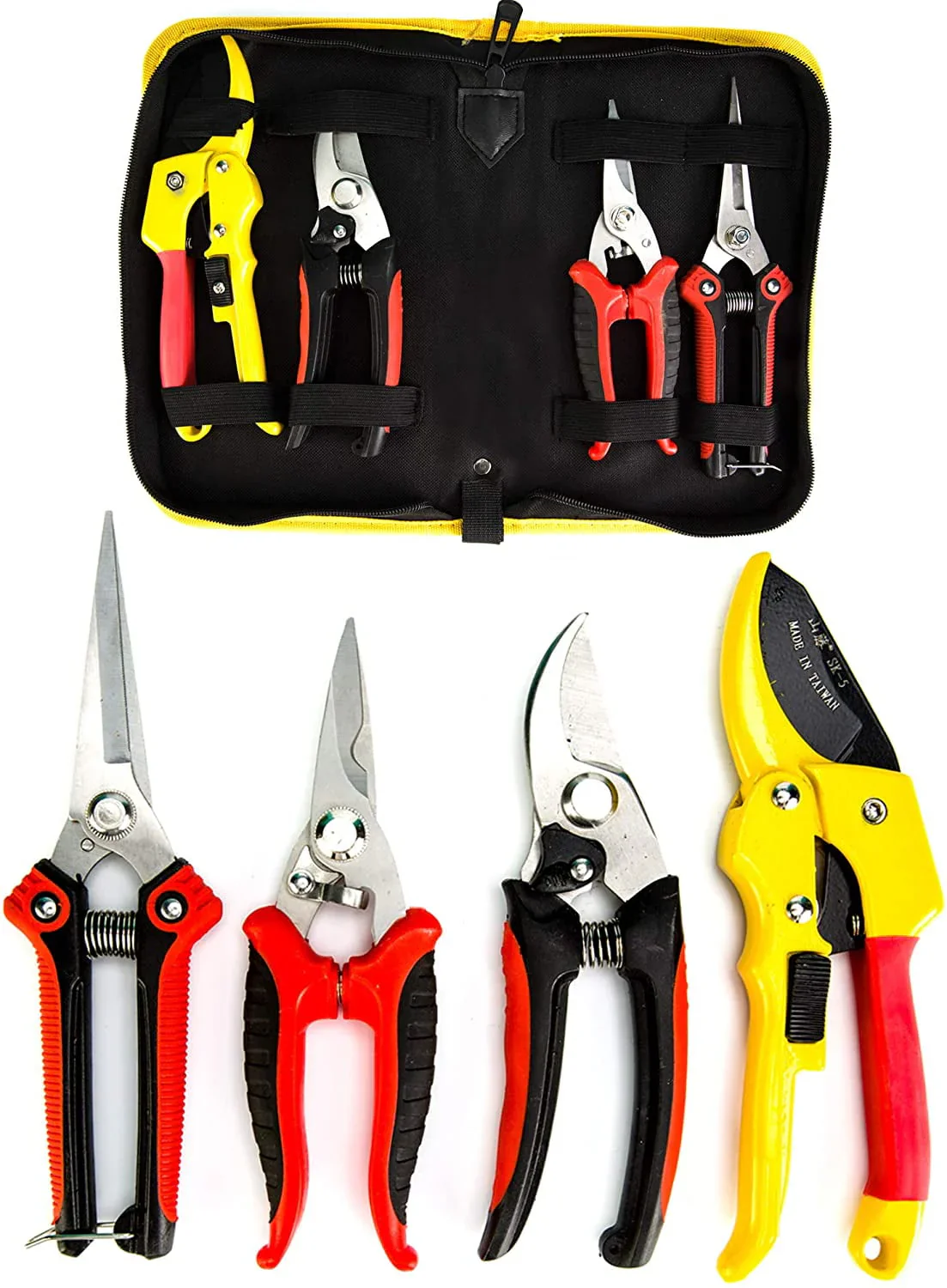 KOTTO 4 Packs Pruner Shears Garden Cutter Clippers, Stainless Steel Sharp Pruner Secateurs, Professional Bypass Pruning Hand Tools Scissors Kit with Storage Bag