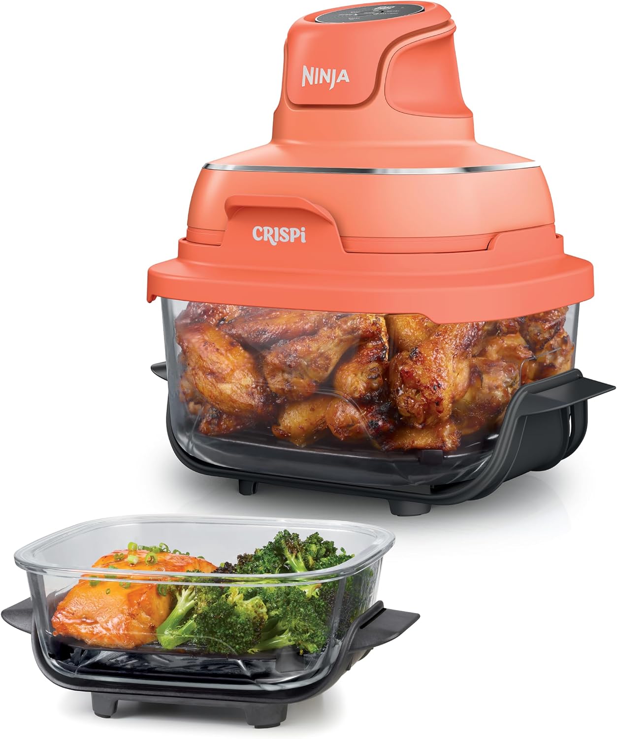 Ninja Crispi Glass Air Fryer, 4-in-1, Stone, FN101ST| Max crisp, bake, air fry, recrisp, 450F max, 4 Qt and 6 Cup containers, PFAS-free glass