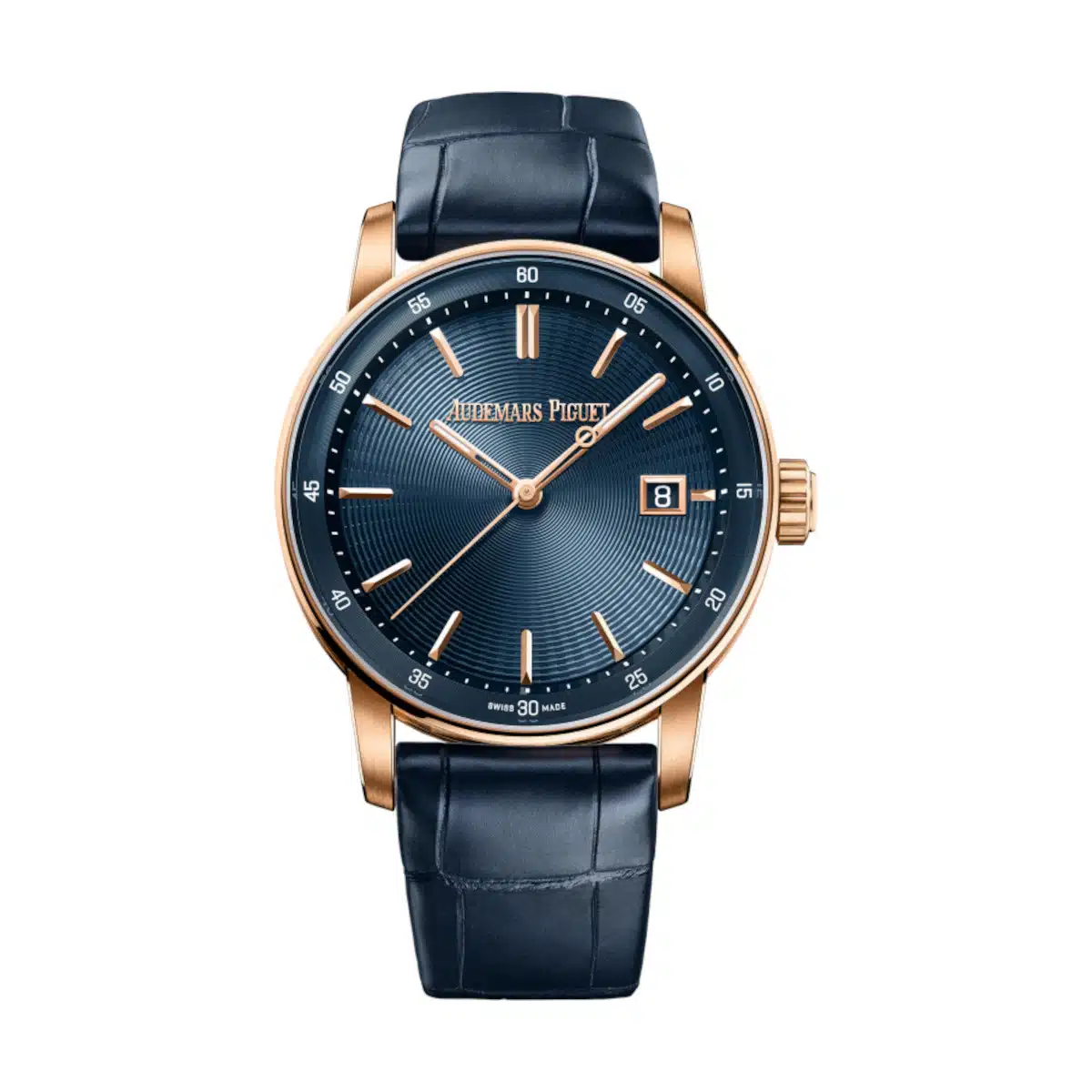 【Super Clone】Audemars Piguet Code 11.59 Selfwinding 38mm Pink Rose Gold Blue Dial Leather Strap - 77410OR.OO.A342CR.01