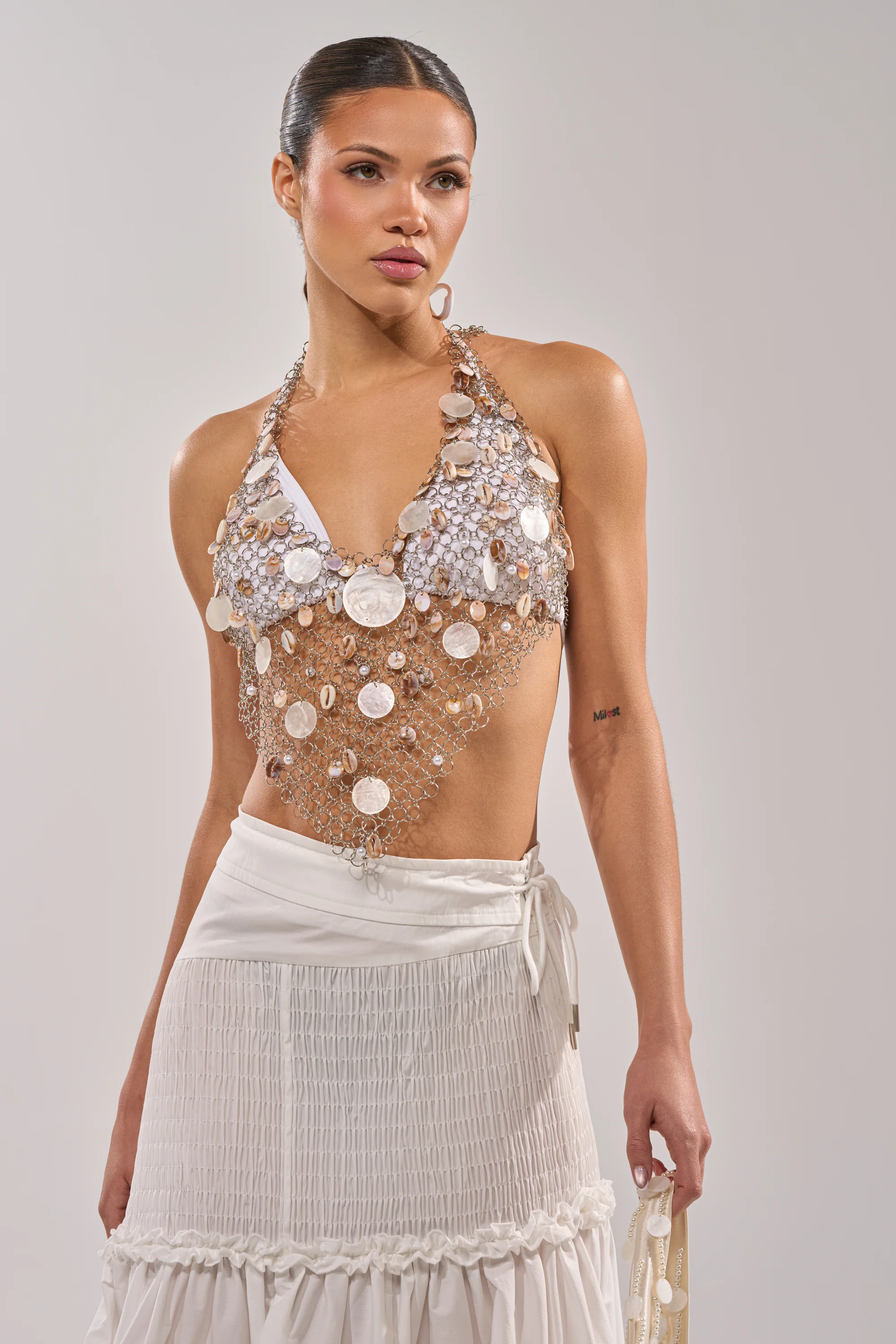 SALLY SELLS SEASHELLS CROCHET HALTER TOP - Akira Store
