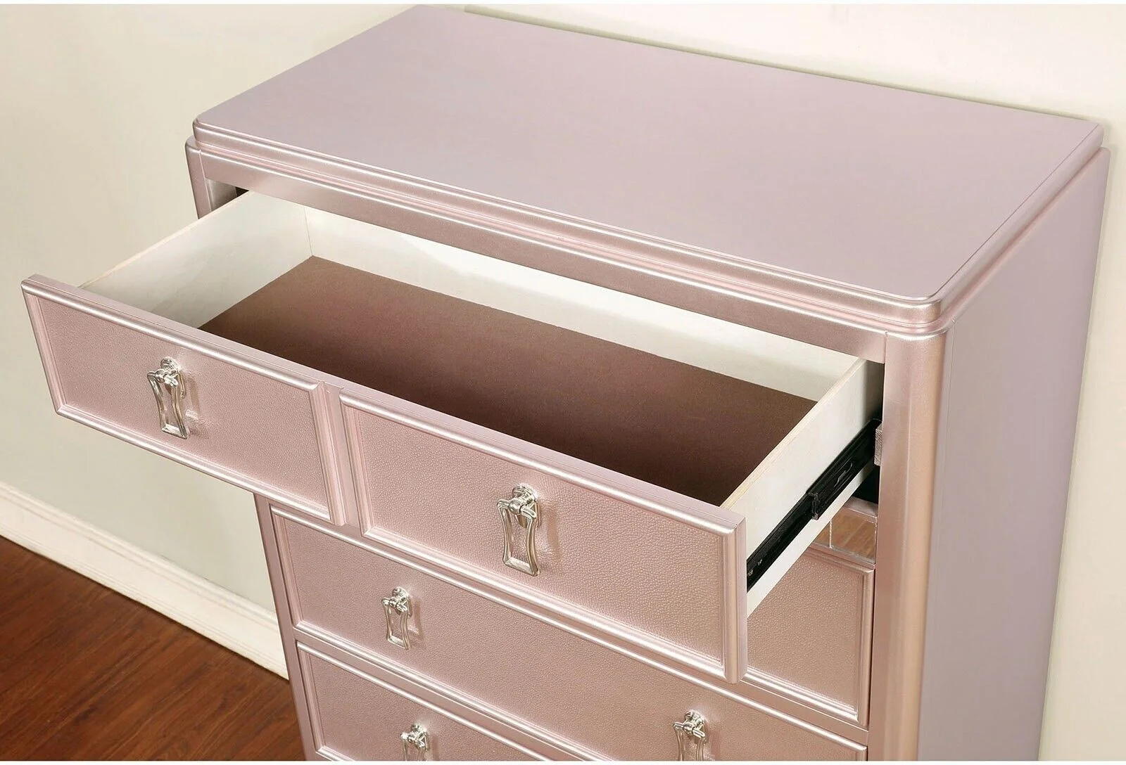 Contemporary Rose Gold Twin Size Bed 6pc Set Dresser Mirror Nightstand Chest Padded HB Tufted Bedroom Furniture Solid wood - Image 5