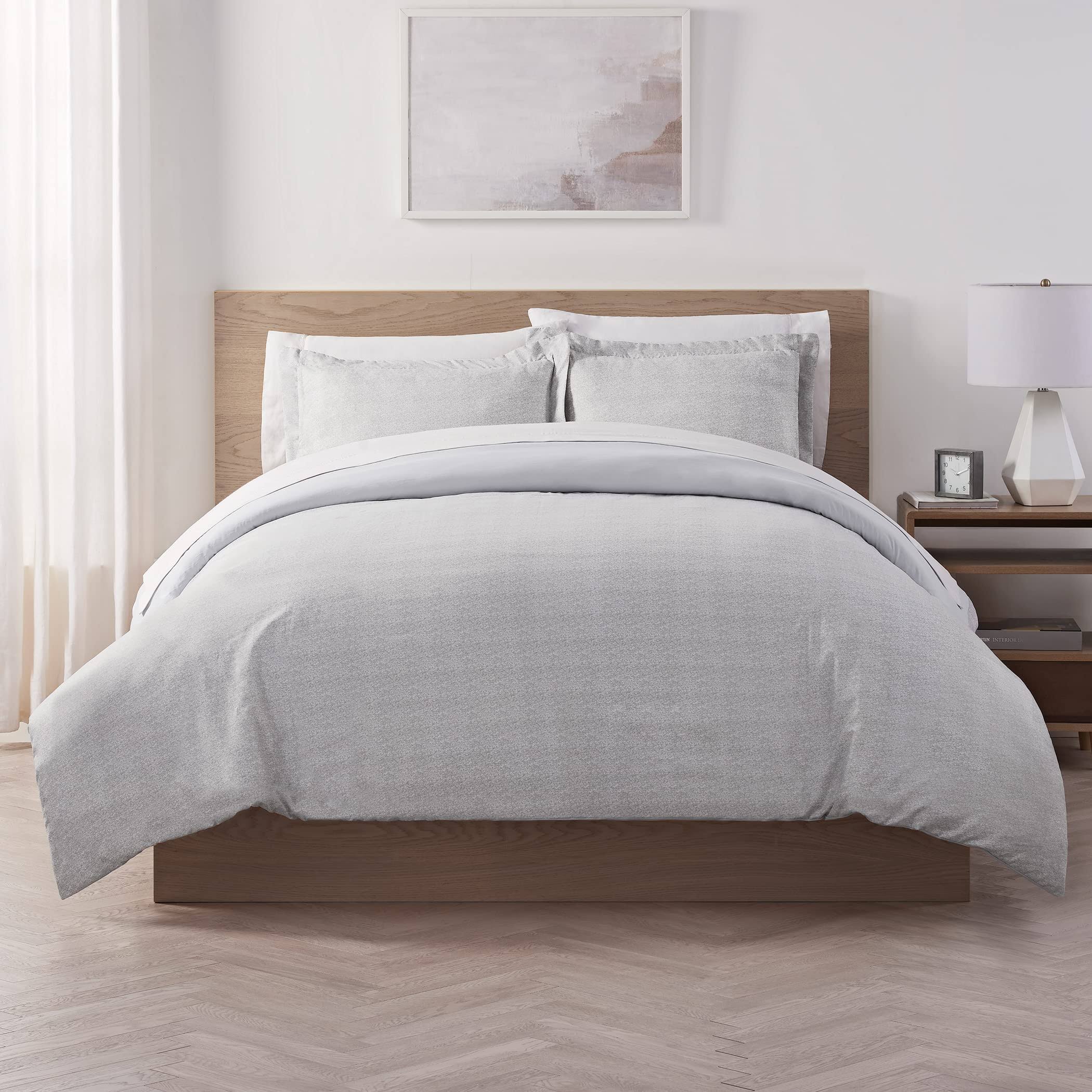 Serta Supersoft Cooling Bed Set, Reversible Duvet Set - Light Grey - Full - Queen