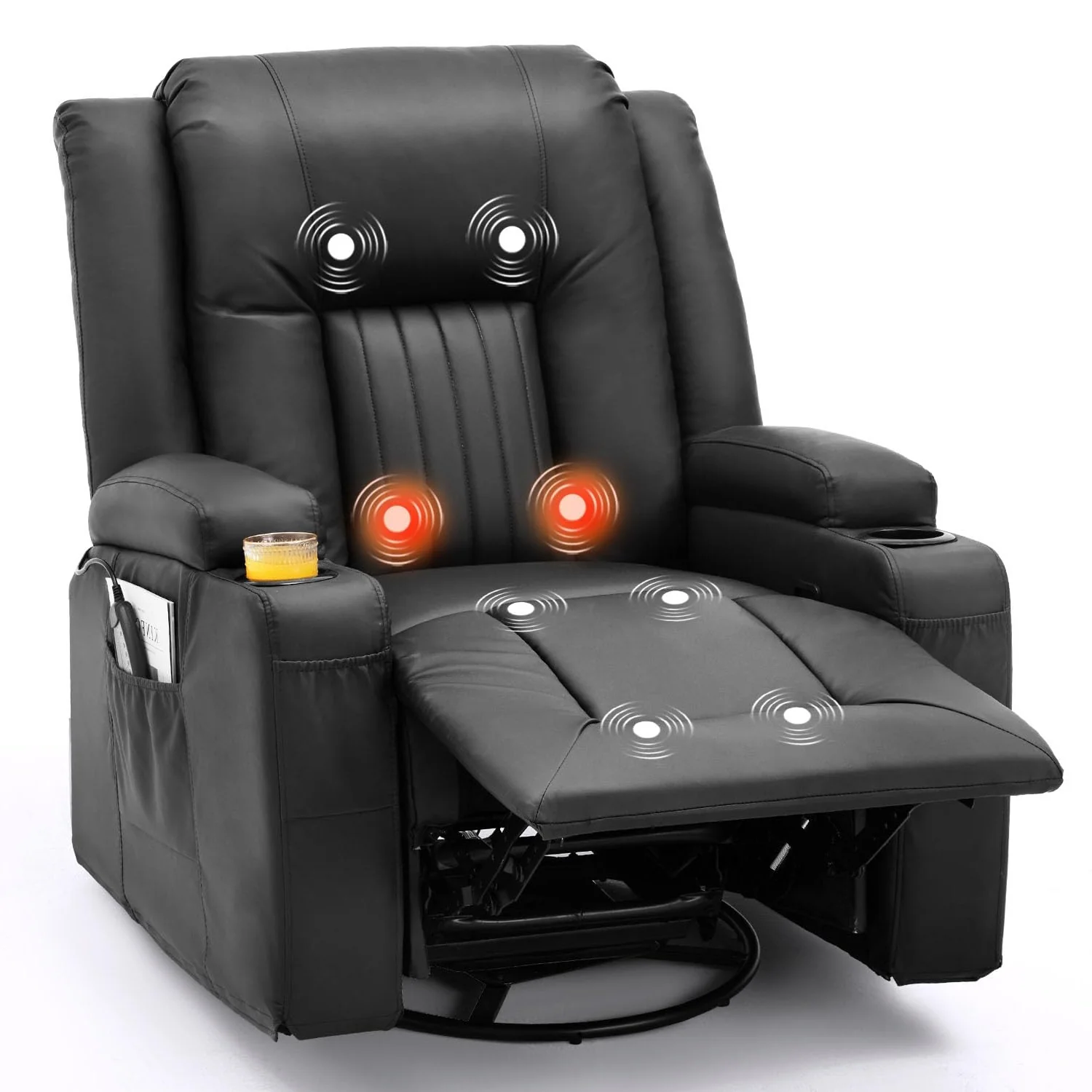 AECOJOY Massage Recliner Manual Chair with Heating & 360° Swivel Rocking Function, Black