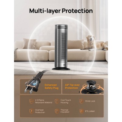 DREO 1500W Solaris Plus 20" Portable Oscillating Ceramic Space Heater for Home with Remote and Thermostat 12H Timer Silver