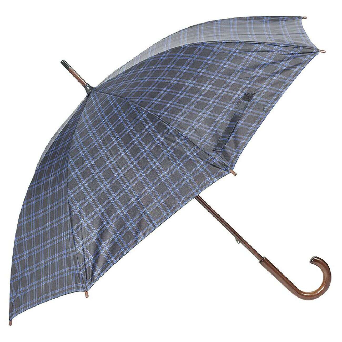 Parapluie canne à carreaux bleus et gris