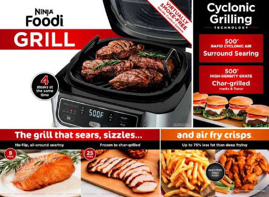 Ninja Foodi 4 in 1 Indoor Grill with 4 qt Air Fryer, Roast, Bake, and Cyclonic Grilling Technology, Black/Stainless AG300 Image 7