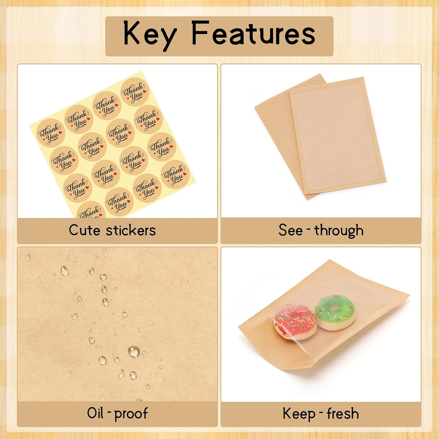 120 Pack Cookie Bags with Stickers, 5.1×7.5 Inch Paper Bakery Bags with Seal