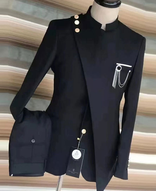 Ensemble élégant blazer et pantalon uni à un bouton, idéal pour une soirée cocktail ou un travail.
