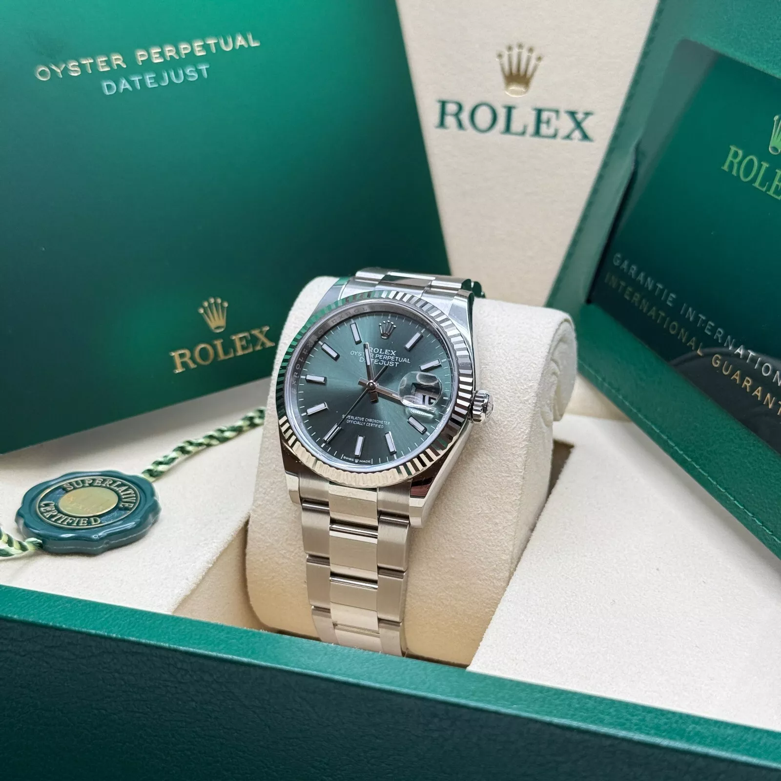 [Super Clone]RLX  Datejust 36mm 126234-0052 Green Index Dial Stainless Steel Fluted Bezel Oyster