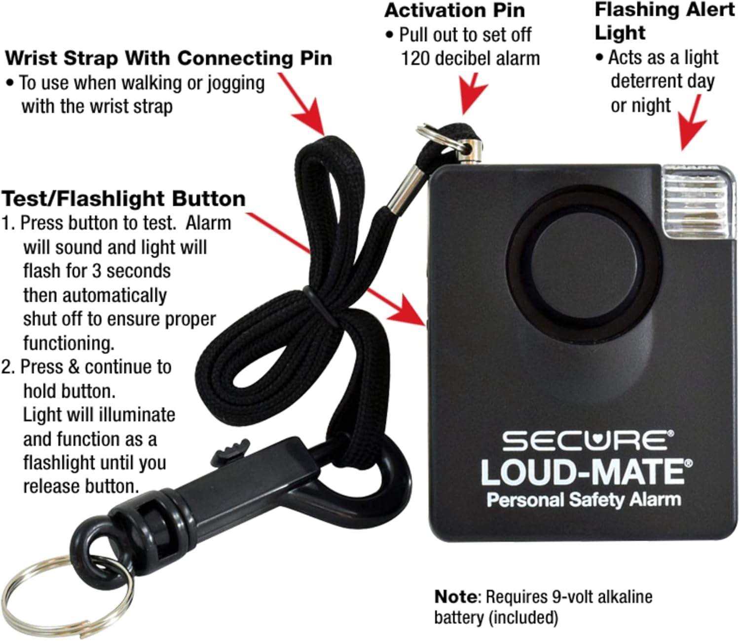 Secure Safety Solutions Loud-Mate 130 dB Panic Alarm Emergency Alert for Personal Safety and Protection Against Attackers, Mugging, Robbery - Extra Loud Siren with Light for Women & Men Self Defense