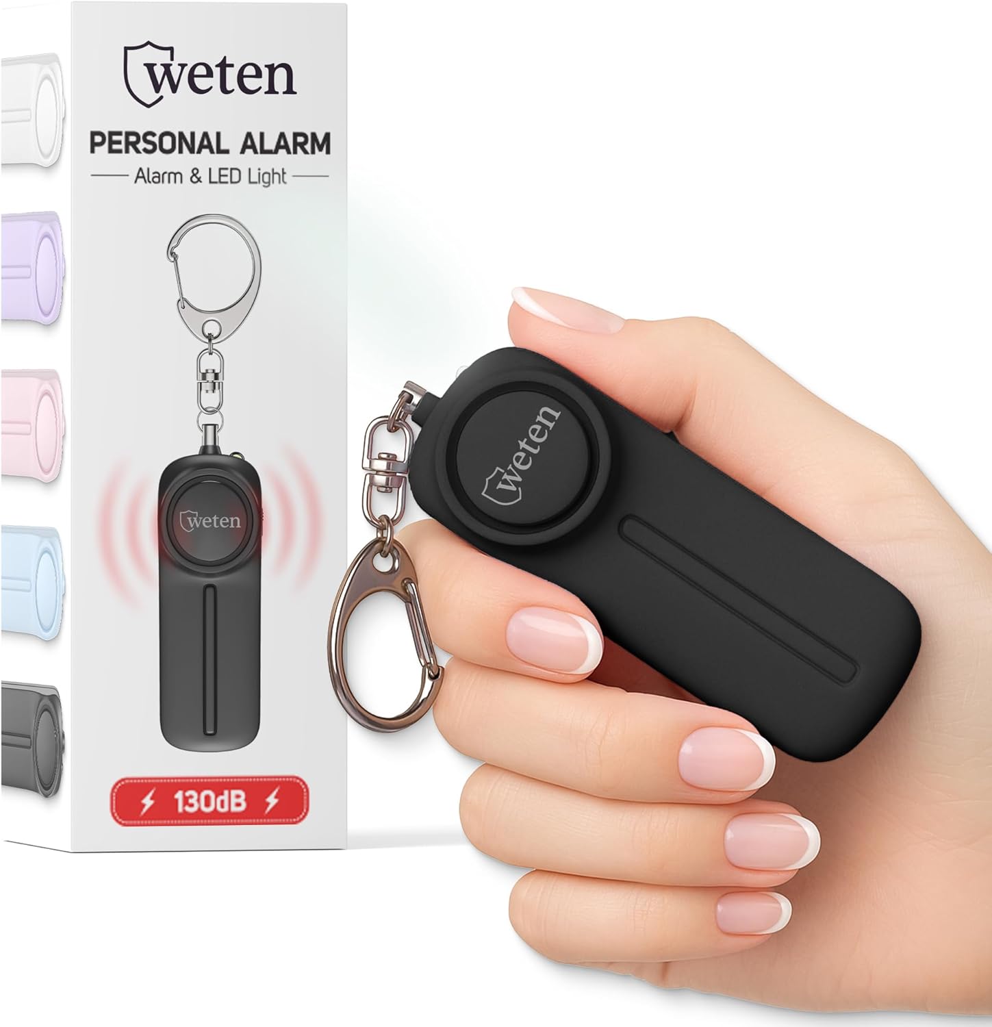 Weten Personal Safety Alarm Keychain - 130dB Siren, LED Light, Panic Pin – Compact Self-Defense Device and Emergency Whistle Alternative for Women, College, Travel, and Night Walk Protection (Purple)