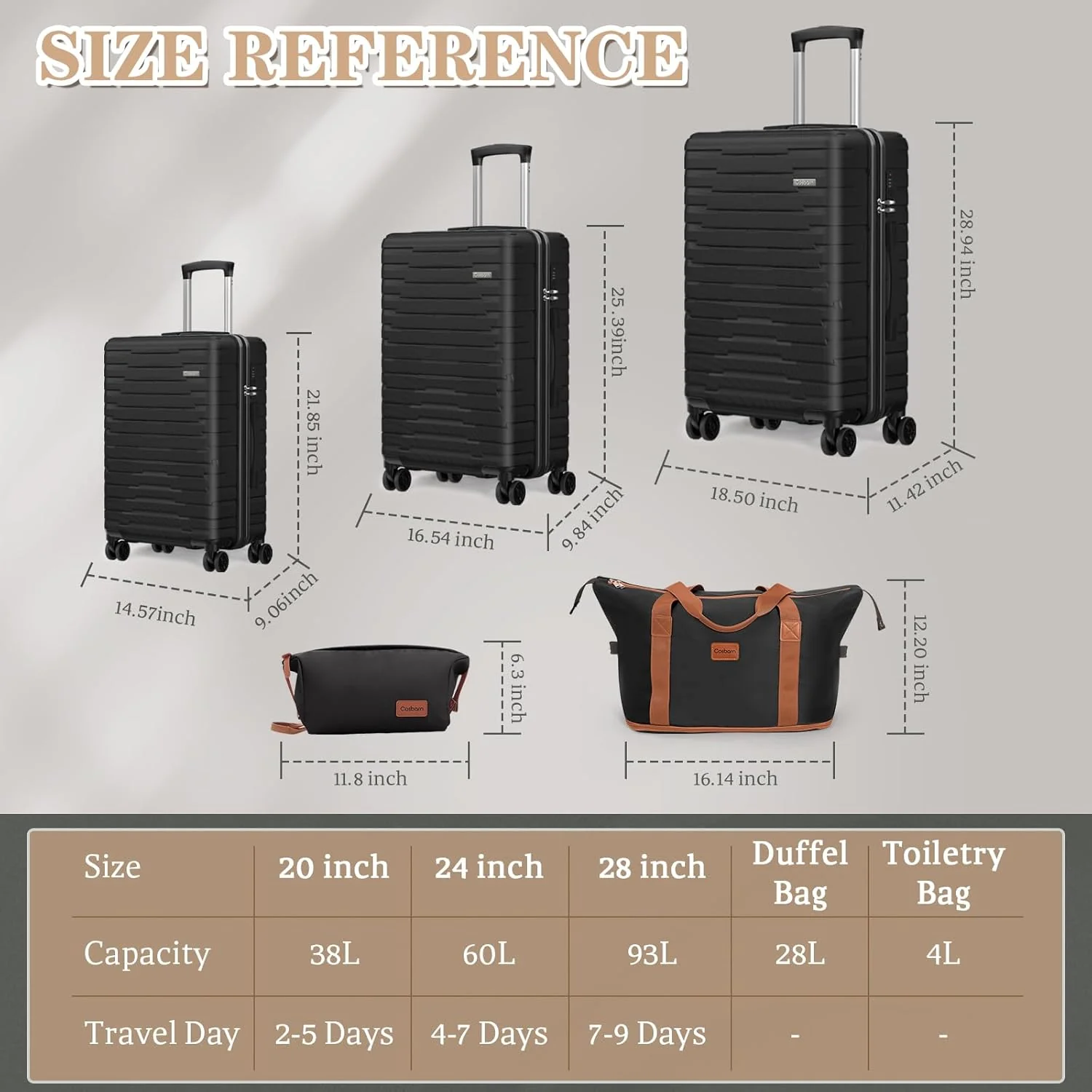 Ensemble de 5 valises à roulettes, valise rigide en ABS avec roulettes multidirectionnelles