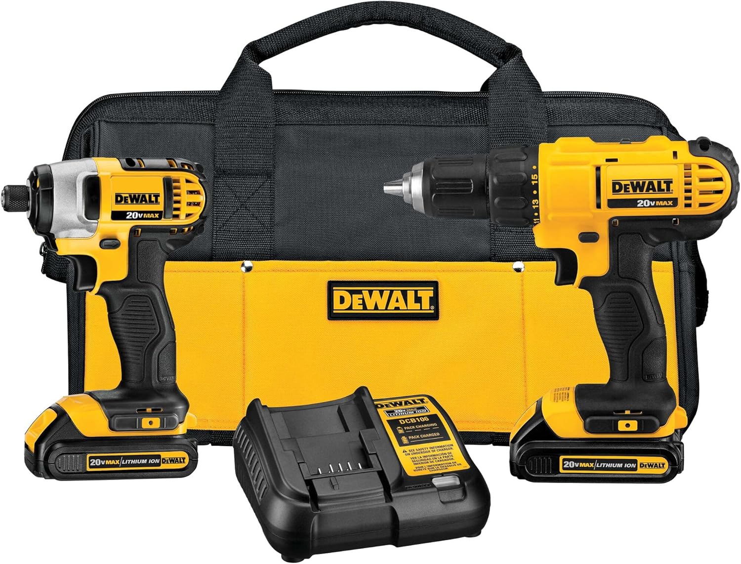 Perceuse et visseuse à percussion sans fil 20 V MAX, kit d'outils électriques combiné avec 2 batteries et chargeur