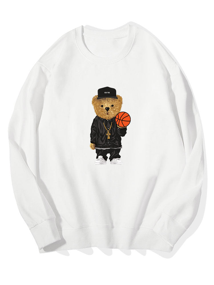 Sweat-shirt en coton imprimé ours basketteur