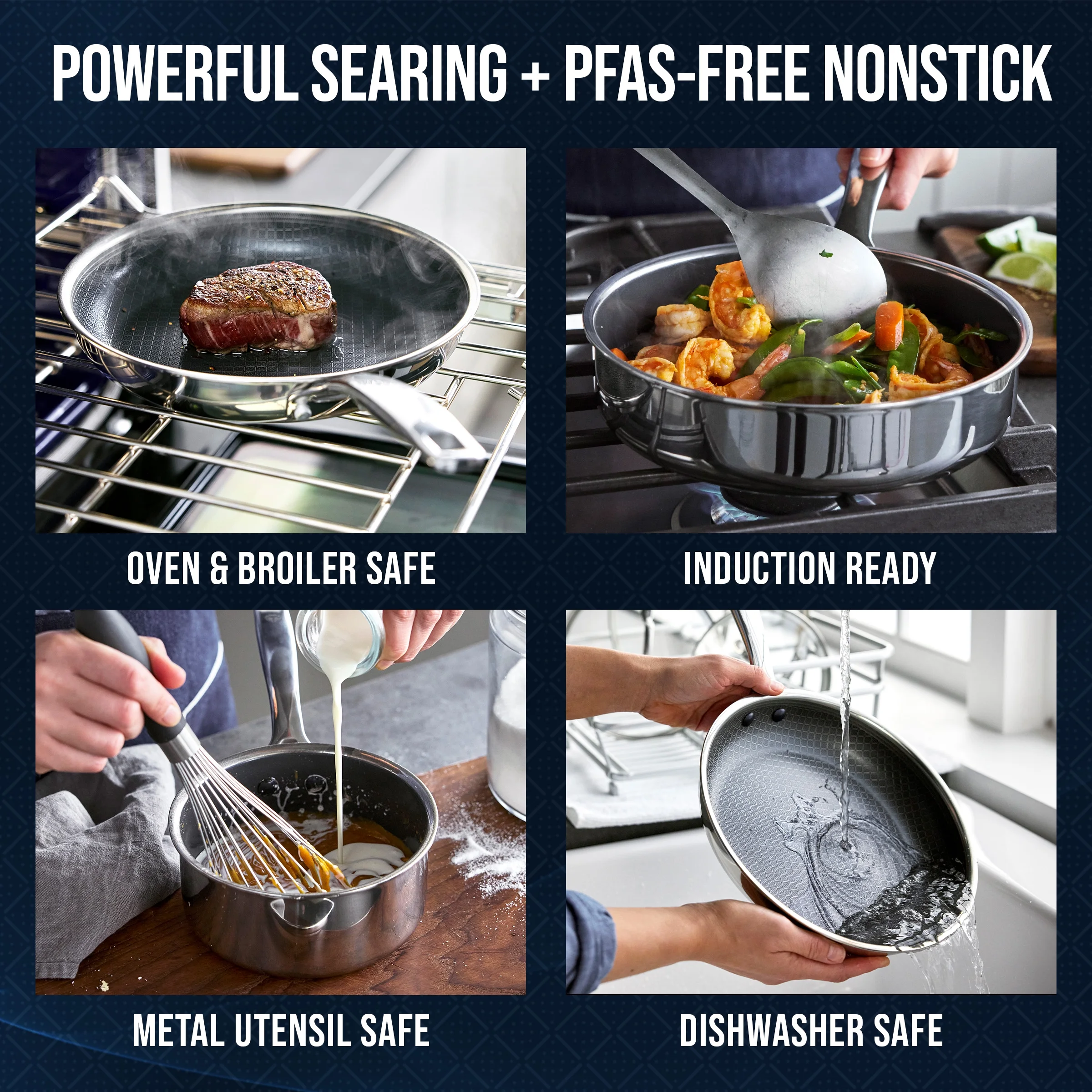 10 Piece Diamond Bond Hybrid Ceramic Nonstick Stainless Steel Cookware Set, Dishwasher Safe Image 5