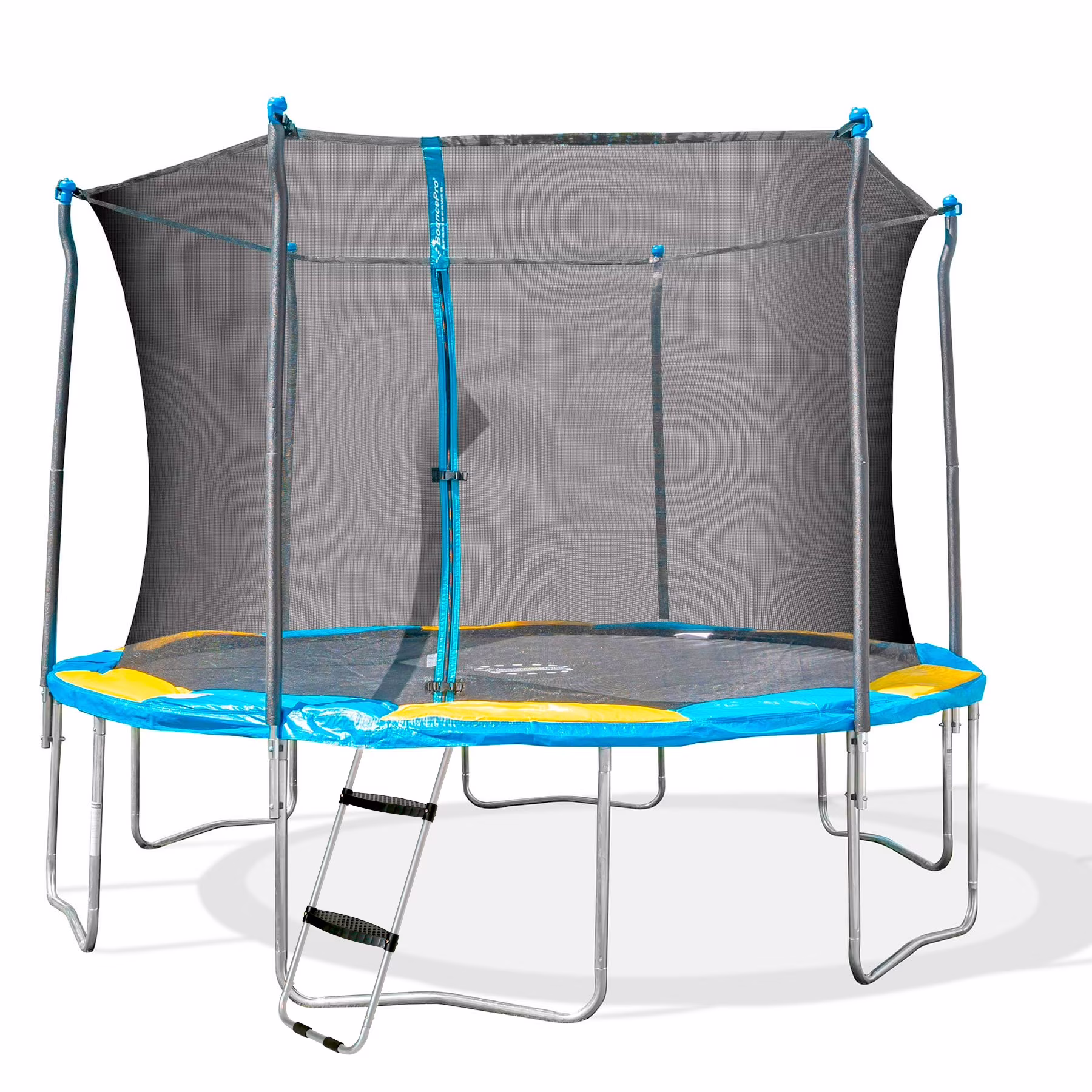 Bounce Pro 12' Round Trampoline with Safety-Enclosure in Blue and Yellow(Trampoline) - Image 4