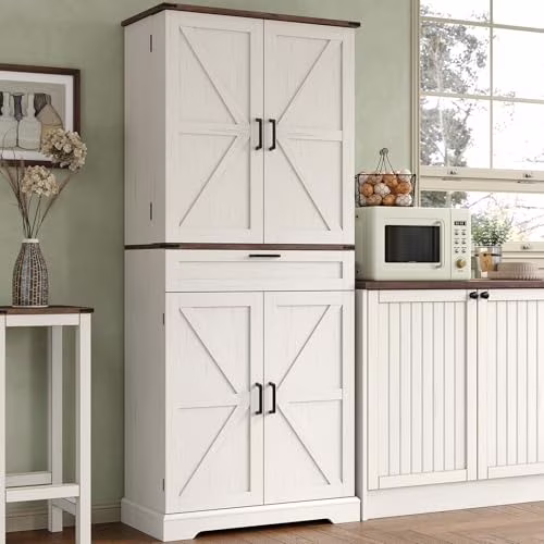 72'' Kitchen Storage Pantry Cabinet, Tall Storage Cabinet with 8 Door Shelves, 2 Cabinets and 1 Drawer, Freestanding Cupboard for Kitchen, Dining Room, Bathroom, Laundry(Dark Rustic Oak) - Image 7